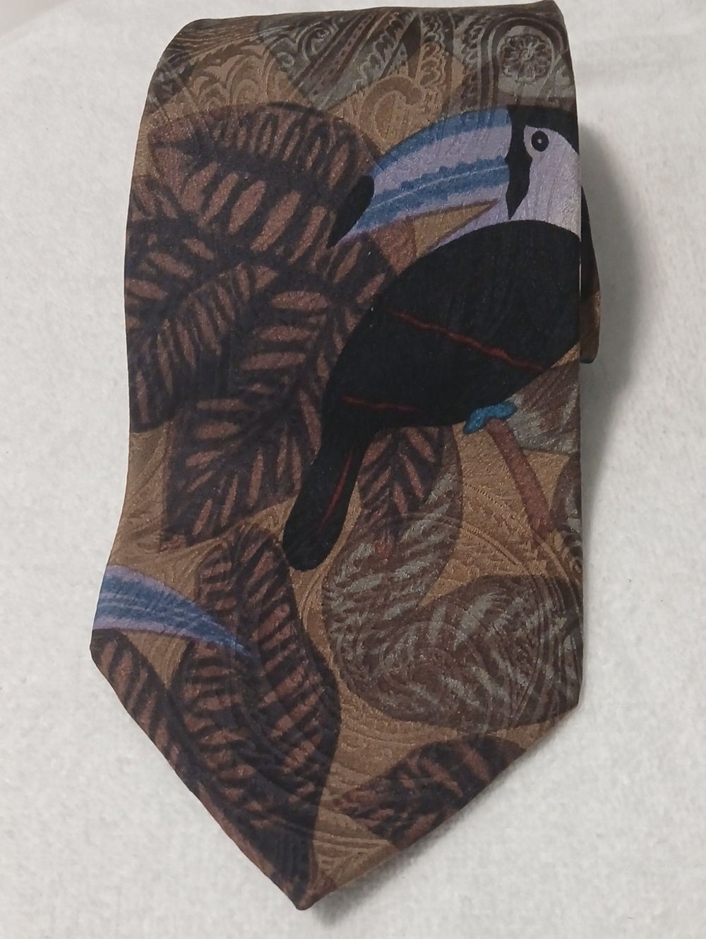 Brown Toucan Motif Silk Tie